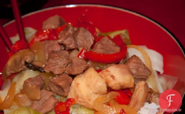 Carne e cogumelos Teriyaki