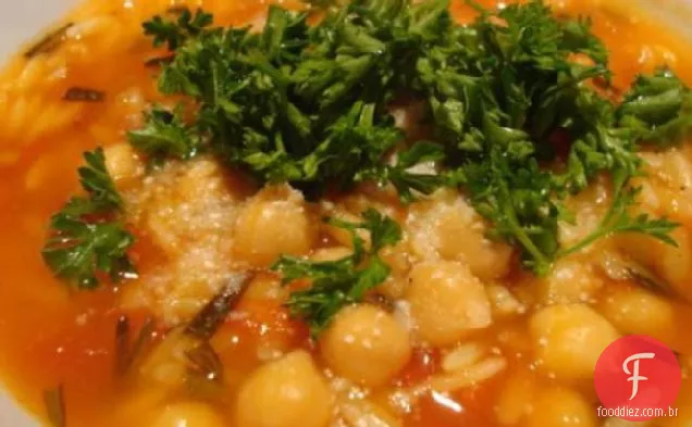 Sopa de grão de bico e Orzo