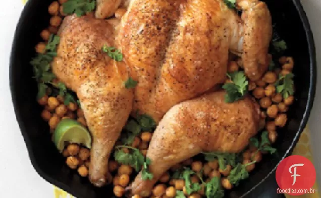 Spatchcocked Frango Com Grão De Bico
