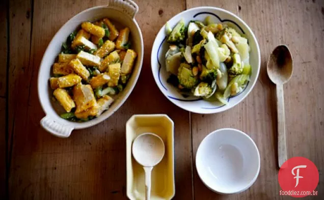 Tofu De Limão Chinês Vegetariano E Vegetais Verdes