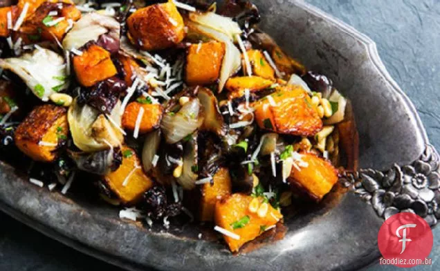 Abóbora assada, Radicchio e cebola