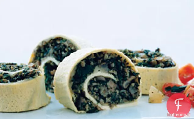 Roulade de ovo recheado com Linguiça de Peru, cogumelos e espinafre
