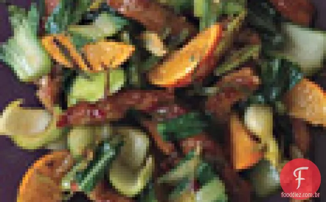 Lombo de porco refogado com tangerinas e molho de pimenta