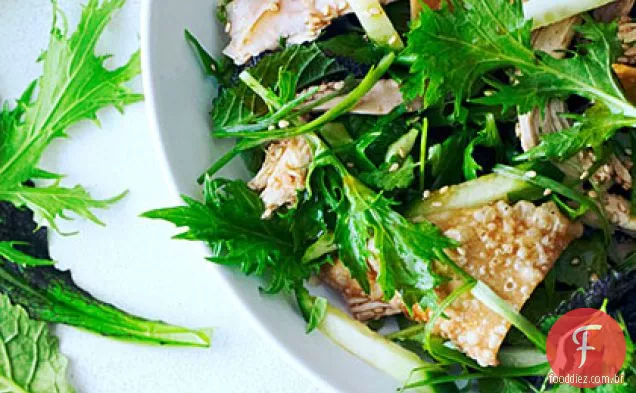 Salada de frango chinês com gergelim com verduras Asiáticas