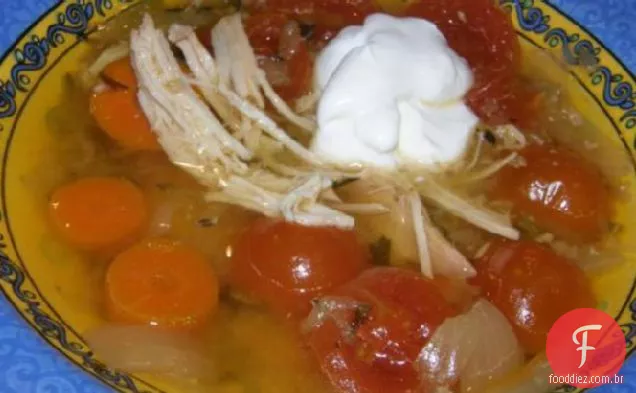 Sopa de frango e vegetais ao estilo Yucatan