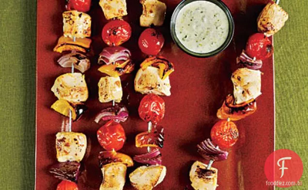 Kebabs de frango com Pesto cremoso