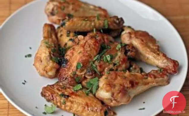 Asas de frango com Curry crocante com molho de pepino de coentro