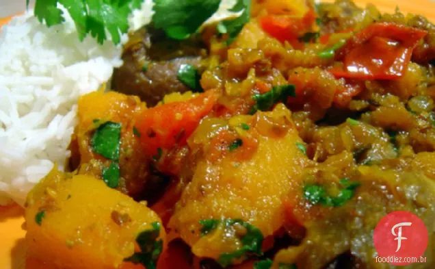Berinjela assada no forno e curry de abóbora