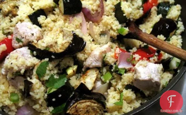 Noodling com berinjelas e cogumelos