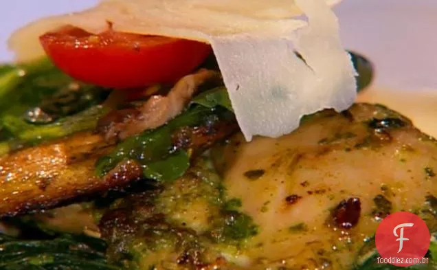 Desafio: frango grelhado com rabe de brócolis e Salsicha