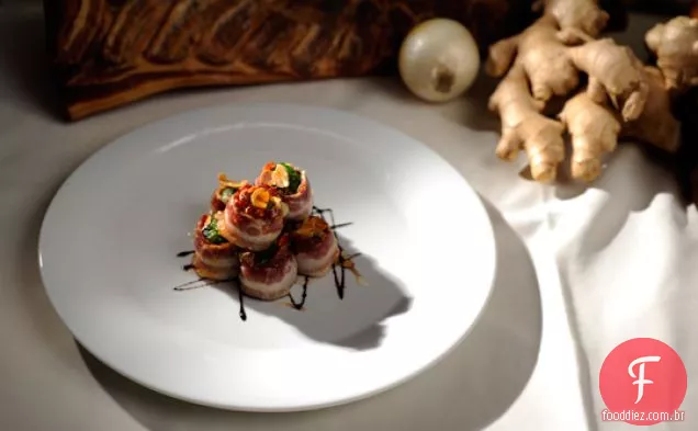 Couve de Bruxelas embrulhada em Pancetta com amêndoas