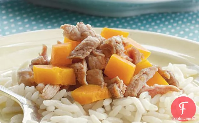Fritar carne de porco e abóbora