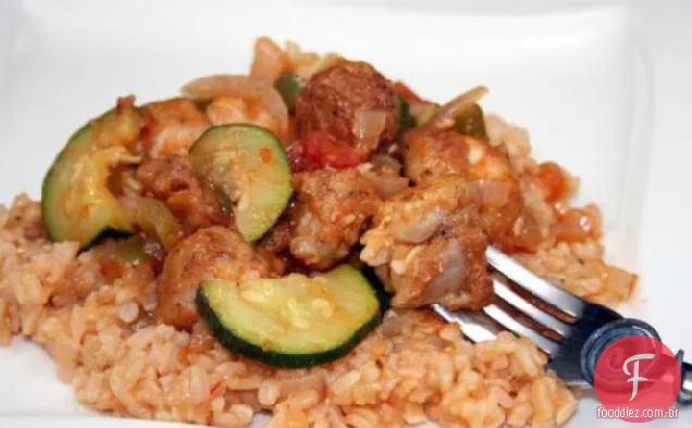 Abobrinha mexicana e frango com arroz