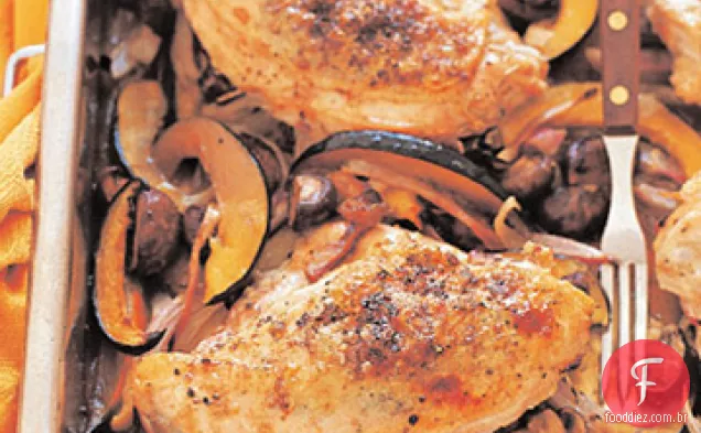 Frango assado e legumes