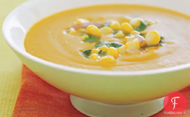 Calabaza, milho e sopa de coco