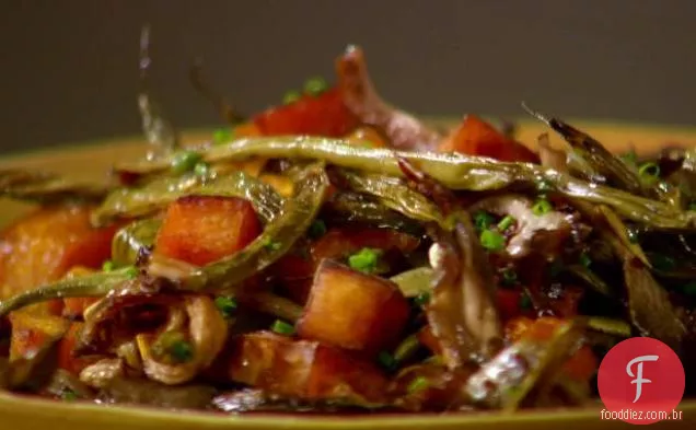 Abóbora Kabocha assada, Verts Haricots, cogumelos e Pepitas