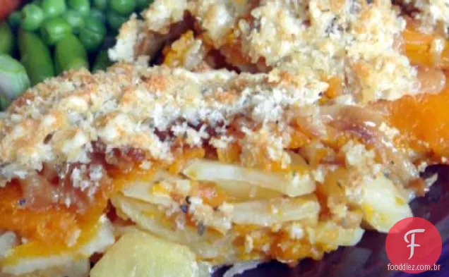 Butternut Squash e Yukon Gold Gratin com queijo Gruyere