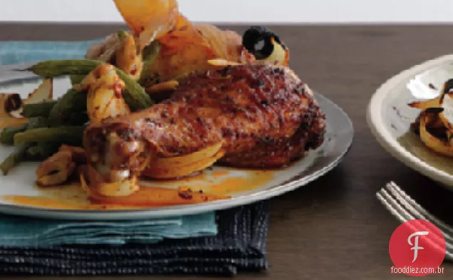Frango assado com páprica com cebola doce