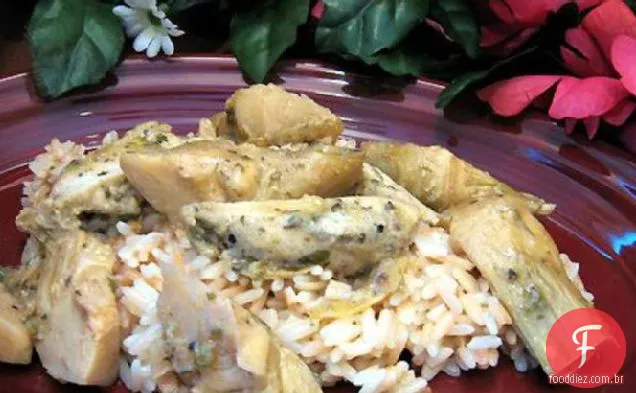 Frango e alcachofras de estilo grego