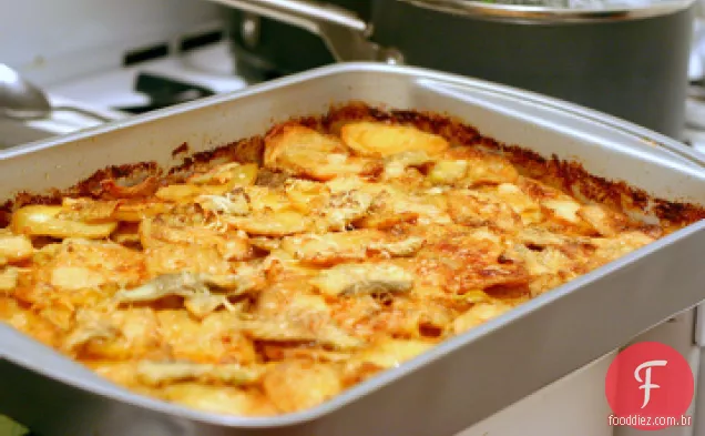 Caçarola de alcachofra, batata e Portabella