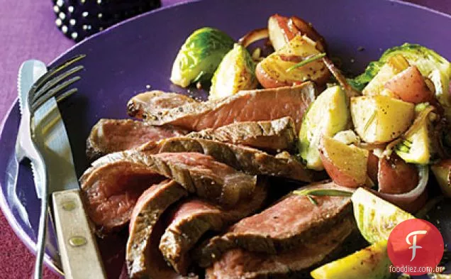 Nova York tira bifes com Bruxelas Sprout Hash