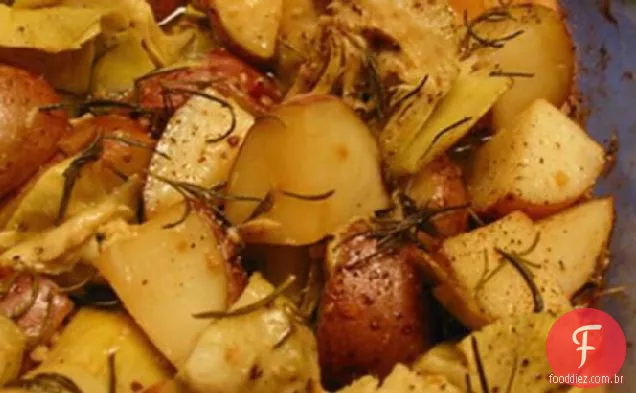 Alcachofras Assadas E Batatas Novas