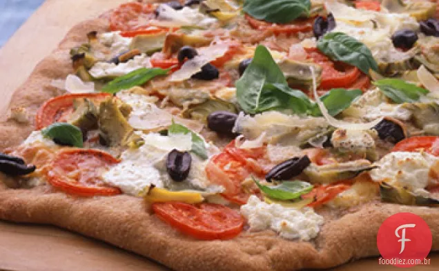 Pizza de trigo integral com alcachofras e Pecorino