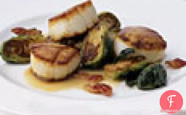 Vieiras com couve de Bruxelas e Bacon