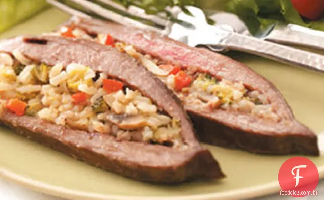 Bife De Flanco Recheado Com Arroz