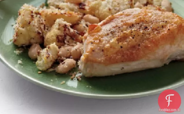 Frango assado com couve-flor e Feijão Branco