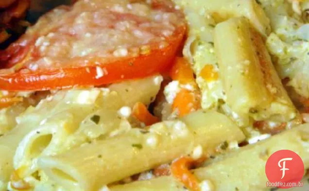 Massa gratinada com Pesto e vegetais