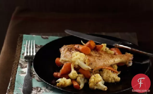 Pernas de frango com cenoura e couve-flor