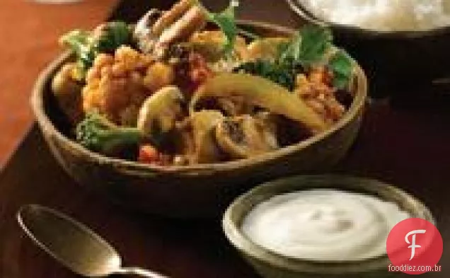 Frango rápido e Curry indiano vegetal