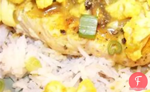 Costeletas de porco com curry e Couve-Flor Com Arroz Basmati