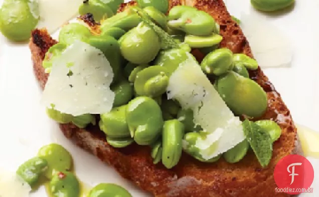 Fava Bean, menta e Pecorino Romano Bruschetta