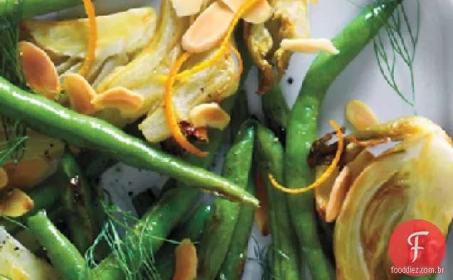 Erva-doce e feijão verde com laranja e amêndoas