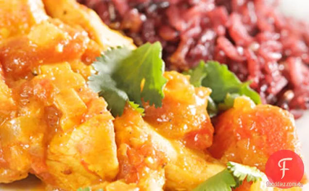 Frango Colombo com arroz de jasmim Roxo