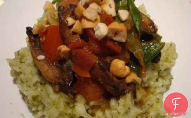Caril Portobello Com Arroz Verde