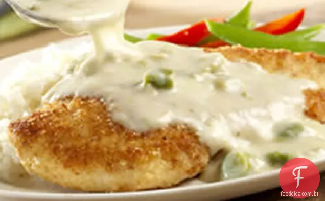 Frango crocante com molho de aspargos