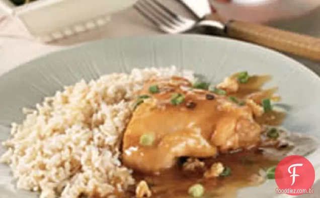 Frango laranja com cebolinha e nozes