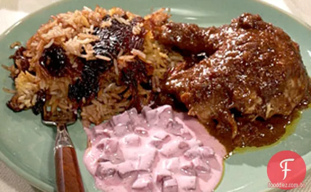 Ensopado de frango com romã e arroz de cereja azeda com Parvin