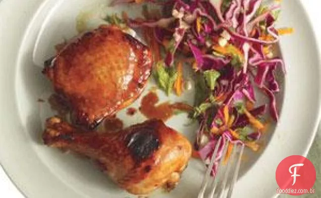Frango vitrificado com limão e soja com repolho Slaw