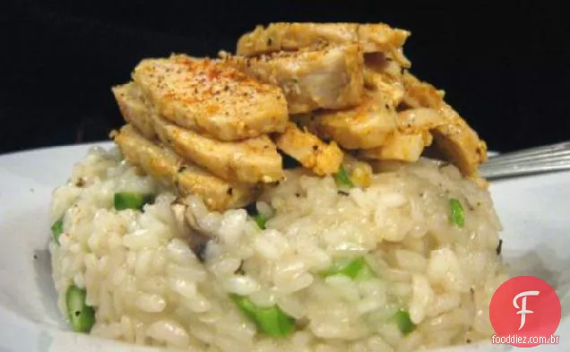 Risoto De Espargos De Cogumelos Com Frango Crocante