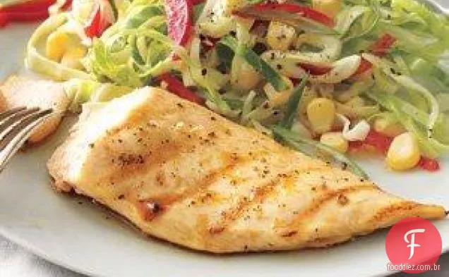 Frango com limão grelhado com repolho-receita de Slaw de milho