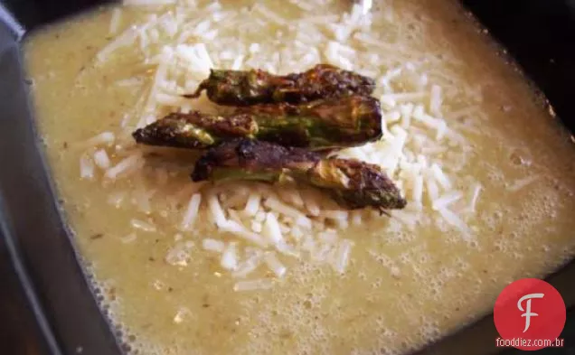 Espargos assados e sopa de batata