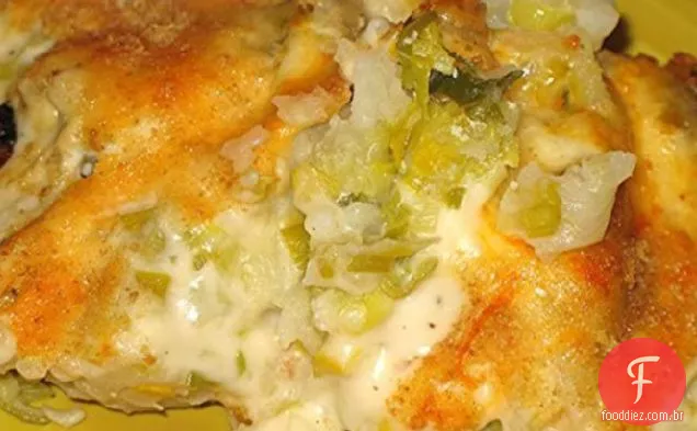 Alho-poró e batatas gratinadas
