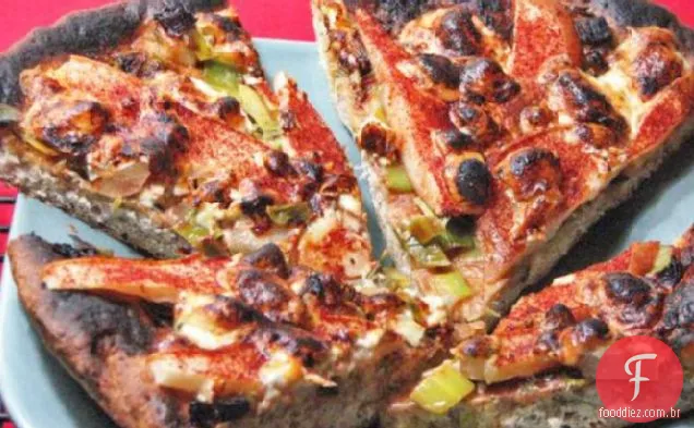 Pizza Com Alho-Poró caramelizado, Pêra e queijo azul