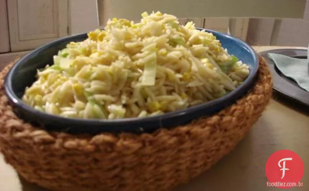 Alho-poró cremoso e Orzo de milho