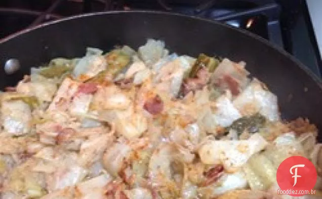 Repolho frito com Bacon, cebola e alho
