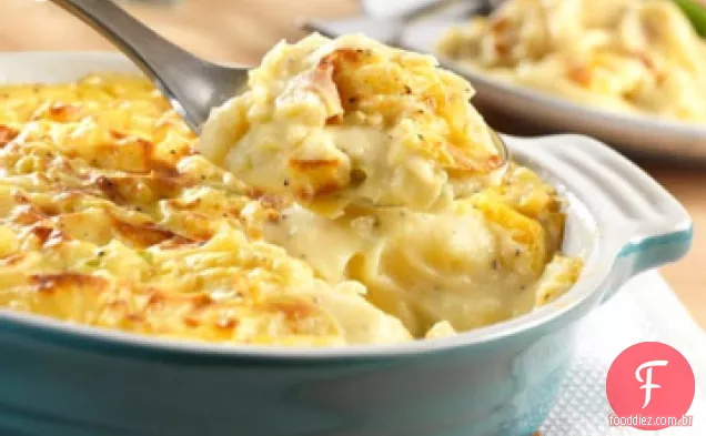 Cheddar e purê de batata gratinado